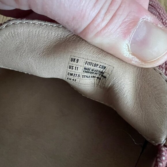 FitFlop Red Gold Textured Leather Loafers Women's Size 11 - Picture 8 of 9